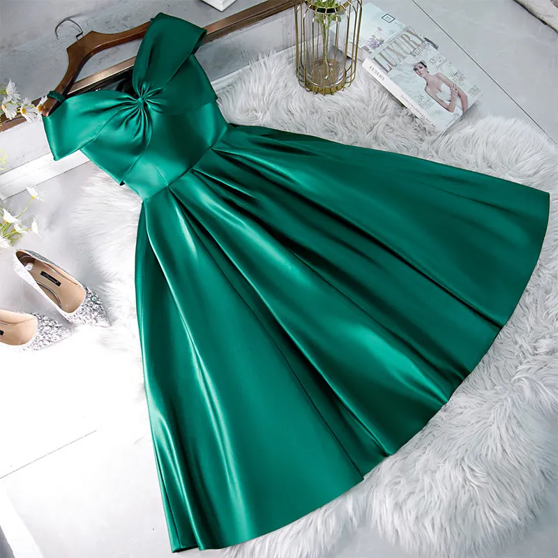 Green Satin Short Sweeetheart Off Shoulder Homecoming Dress, Green Short Party Dress Formal Dresses