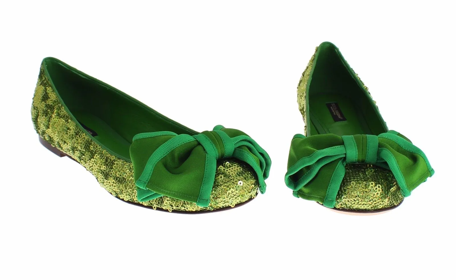 Green Sequined Silk Loafers Flat Shoes