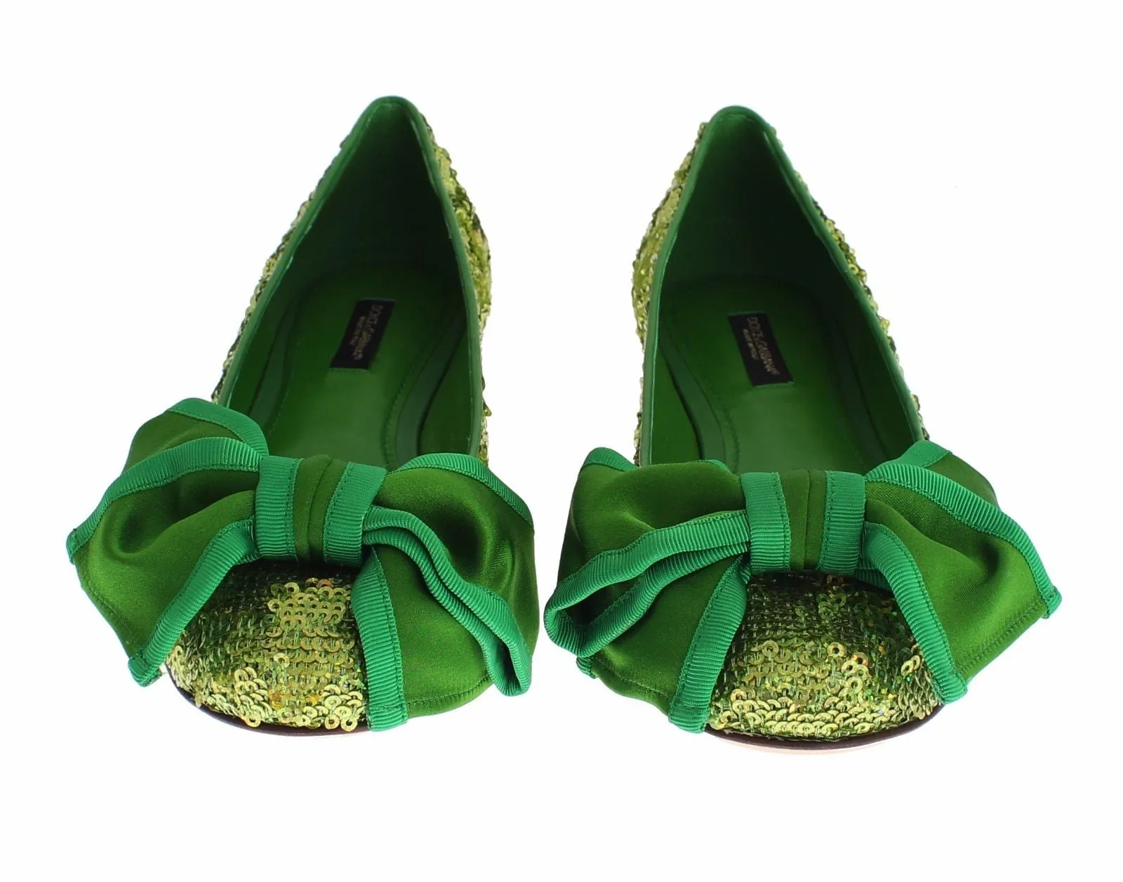 Green Sequined Silk Loafers Flat Shoes