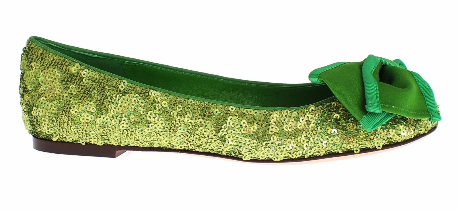 Green Sequined Silk Loafers Flat Shoes