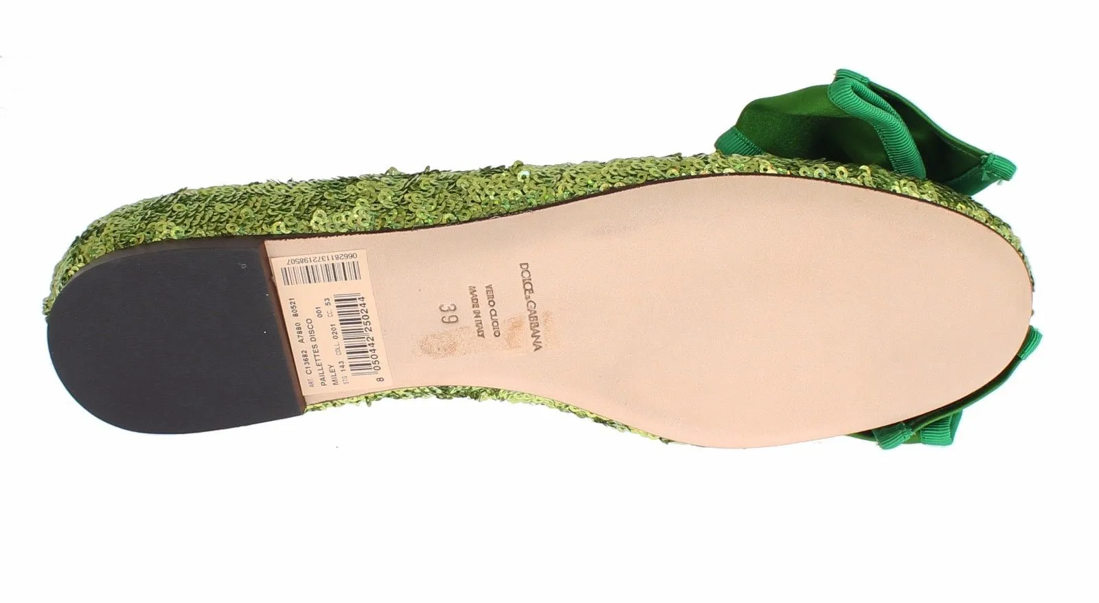 Green Sequined Silk Loafers Flat Shoes