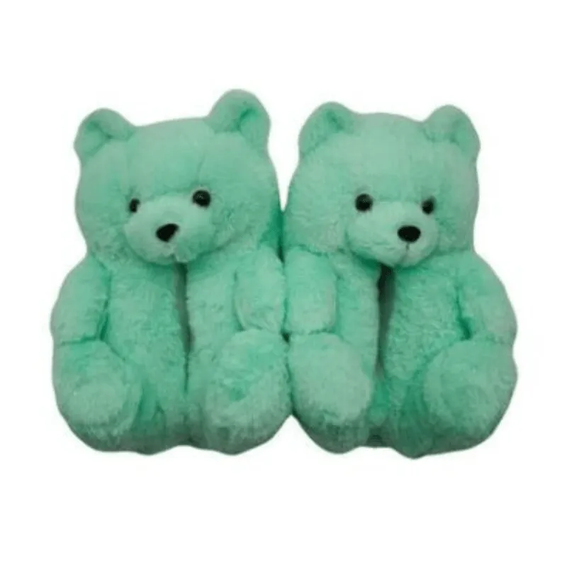 Green Teddy Bear Slippers – Soft and Warm Furry Design