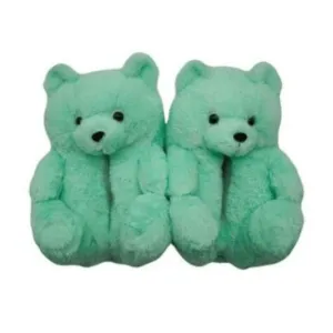 Green Teddy Bear Slippers – Soft and Warm Furry Design