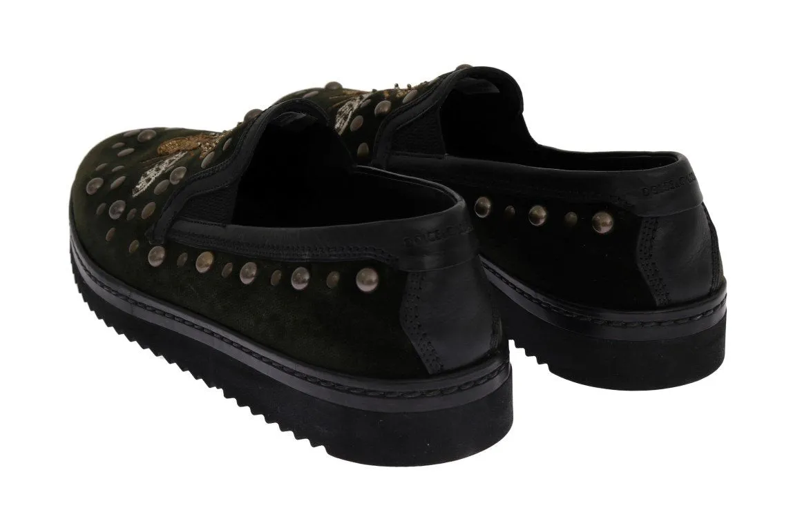 Green Velvet Royal Bee Ricamo Loafers