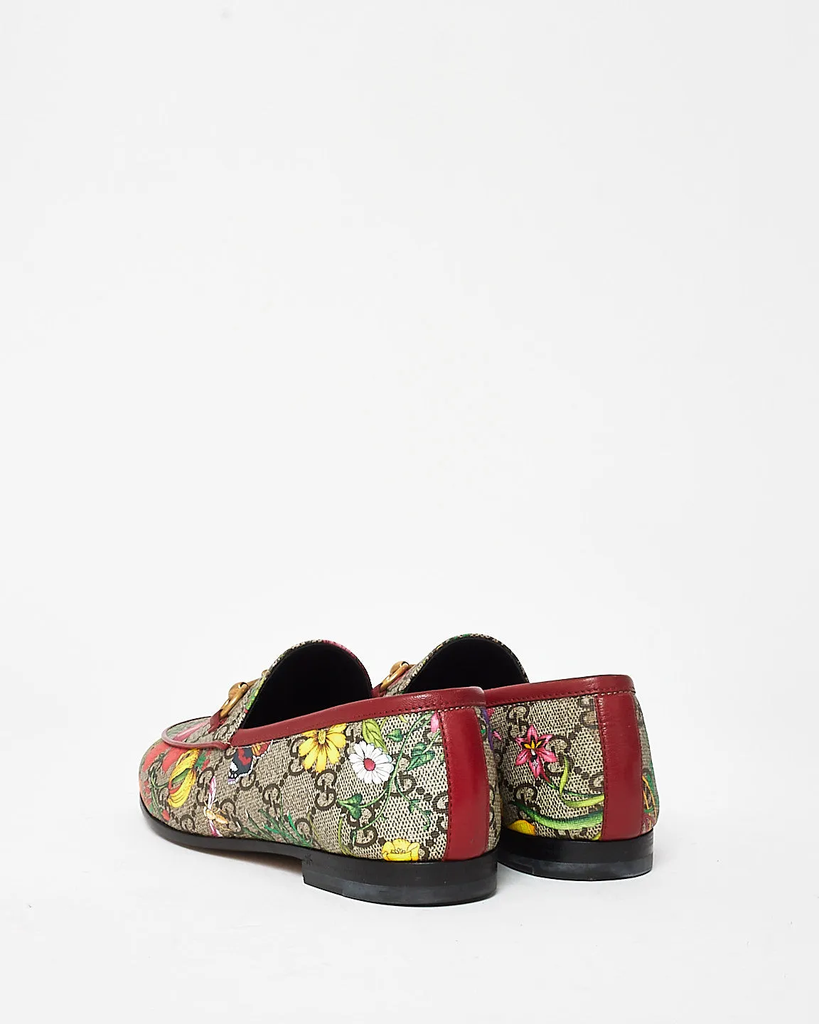 Gucci Red Monogram Flora Print Horsebit Loafers - 35