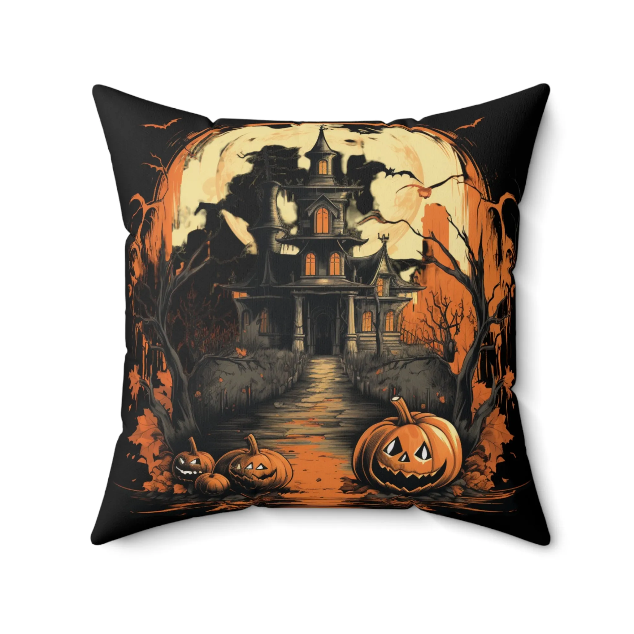Halloween Pillow 2-sided with Vintage Image Happy Halloween Spooky Scary Pumpkins Custom Wording on Backside