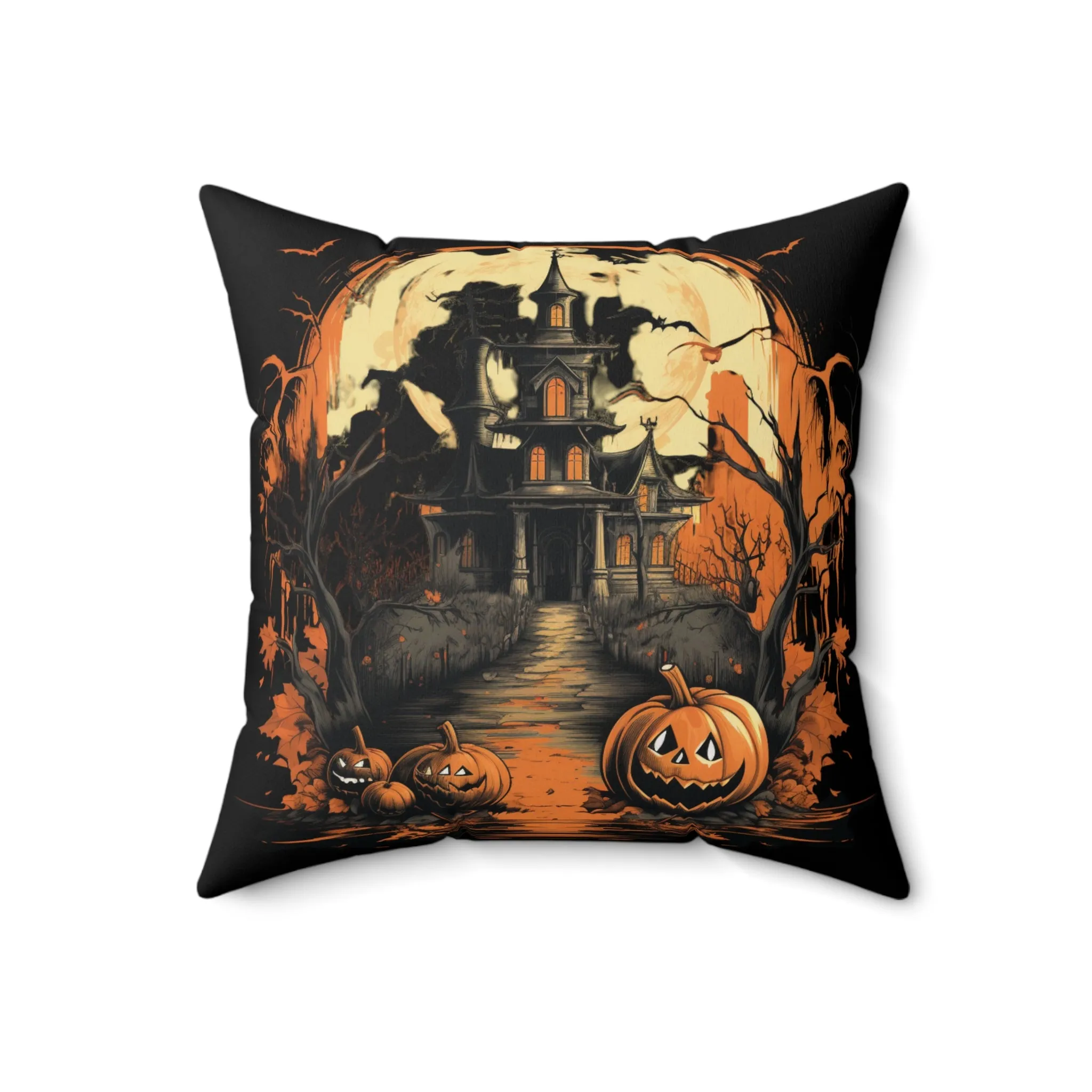 Halloween Pillow 2-sided with Vintage Image Happy Halloween Spooky Scary Pumpkins Custom Wording on Backside