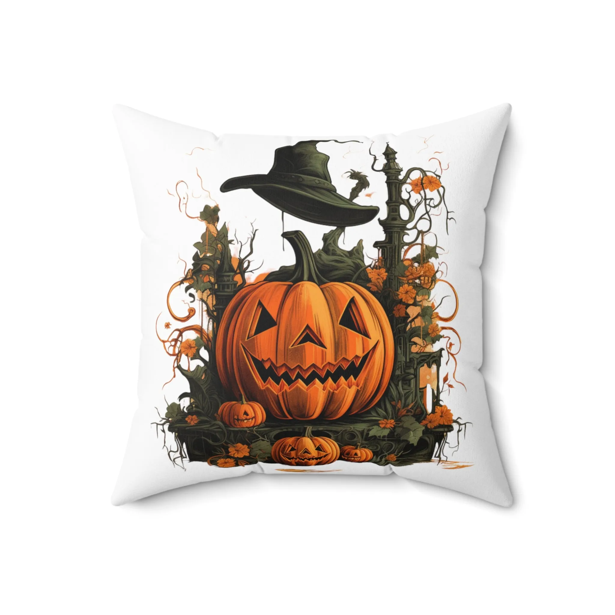 Halloween Pillow with Vintage Image Happy Halloween Spooky Scary Pumpkins