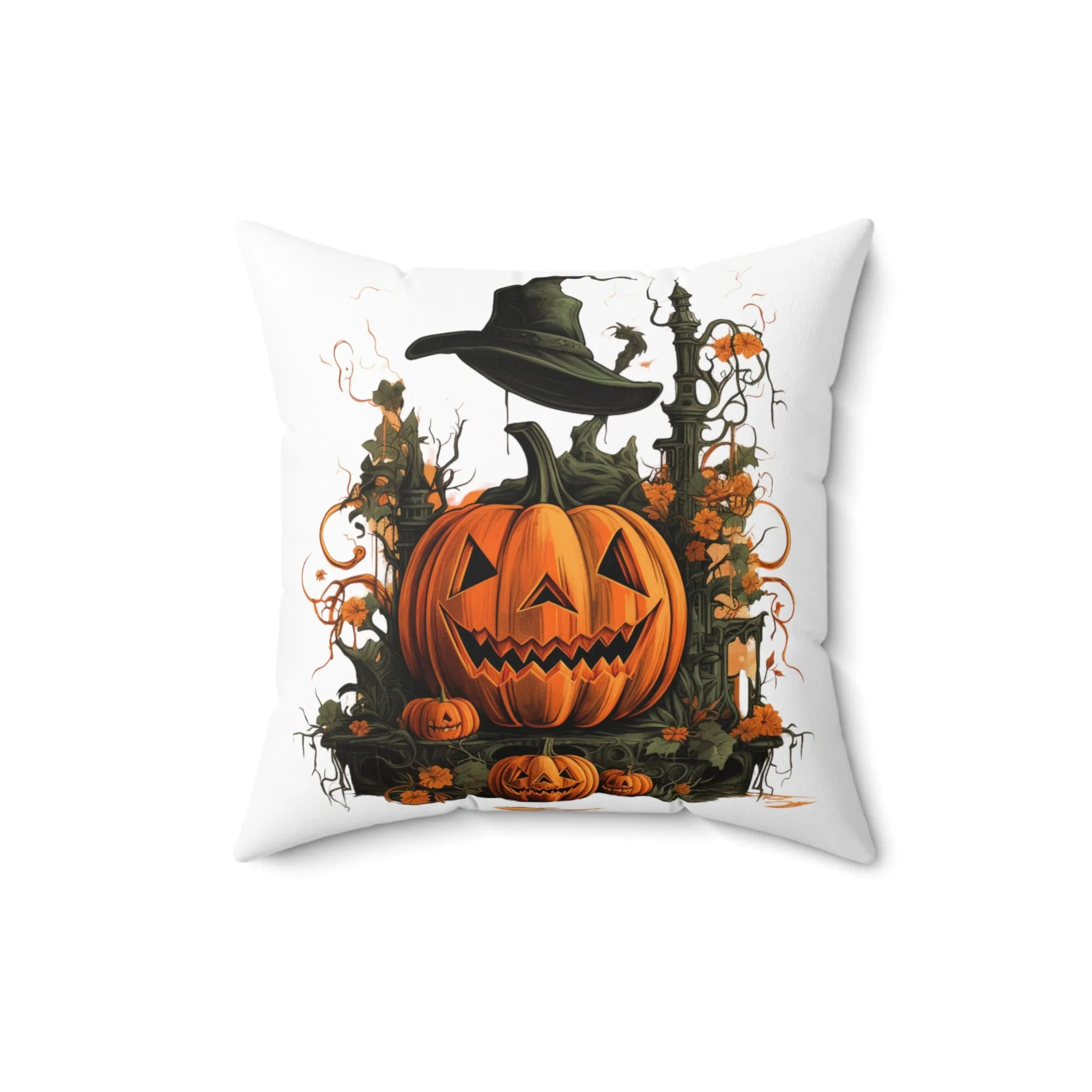 Halloween Pillow with Vintage Image Happy Halloween Spooky Scary Pumpkins