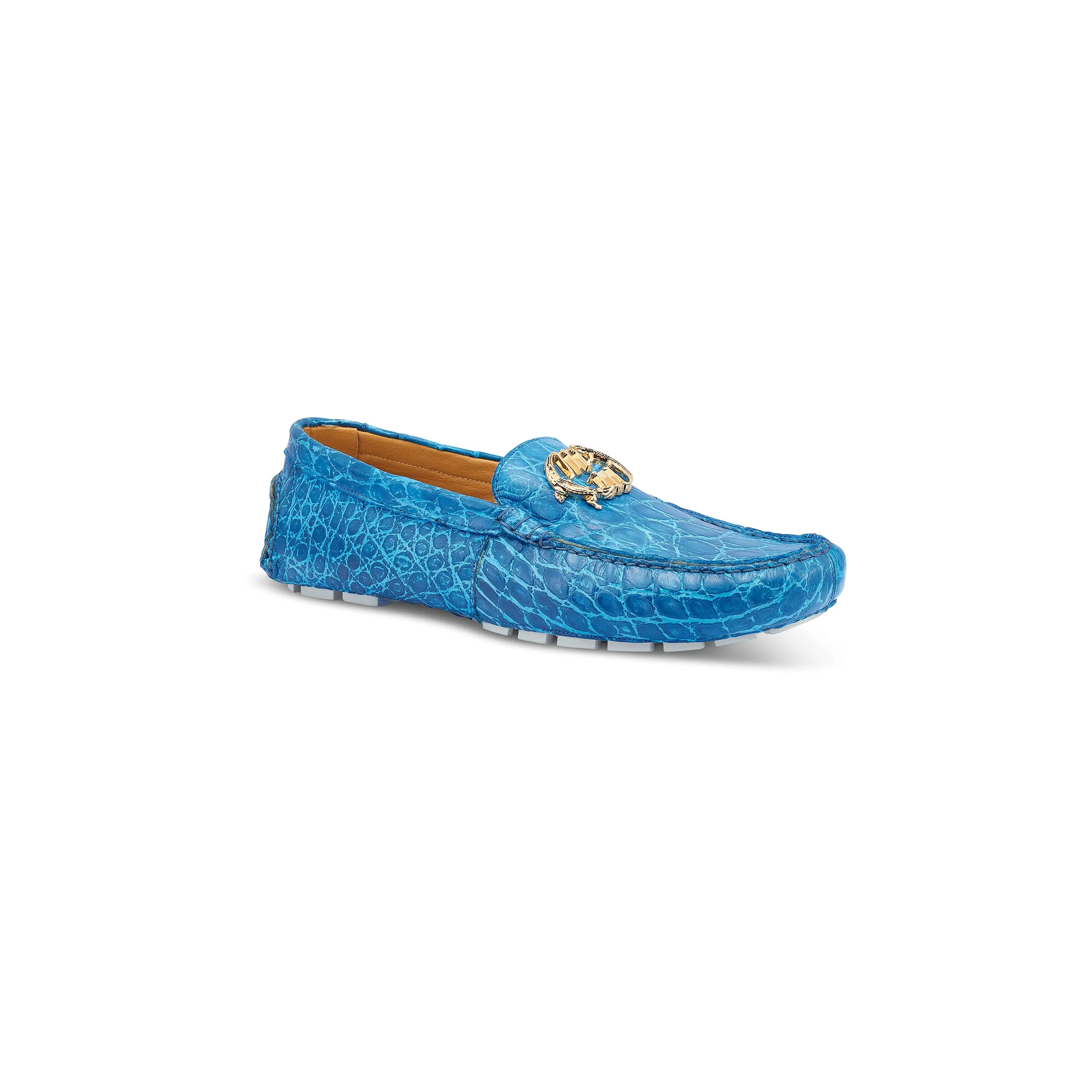 Hand painted alligator driver shoe - Caribbean blue