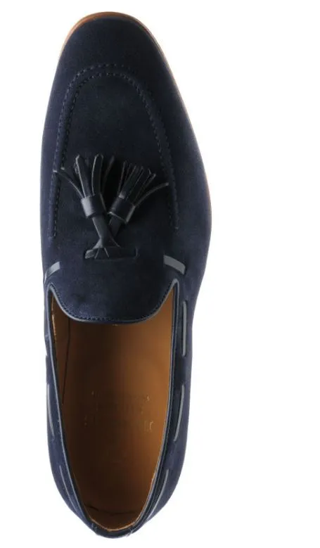 Handmade Blue Suede Casual Loafers with Tassels
