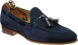 Handmade Blue Suede Casual Loafers with Tassels