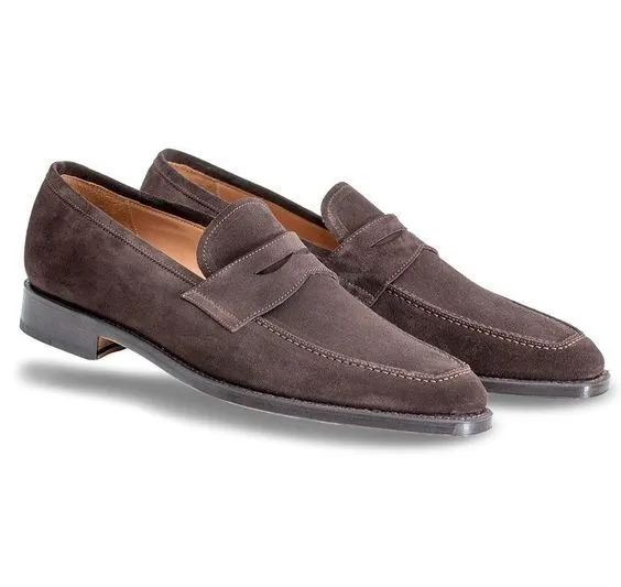 Handmade Brown Suede Leather Moccasin Loafers for Men