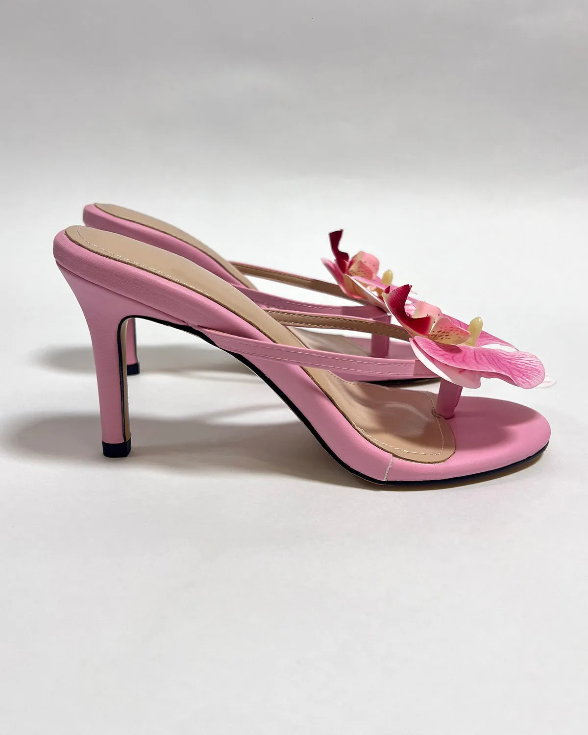 Handmade custom orchid flower high stiletto heels slippers for women