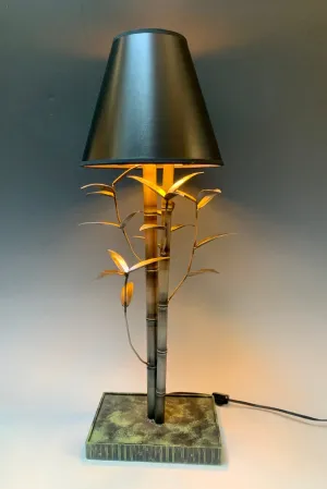 Handmade Steel Bamboo Table Lamp with Black Shade