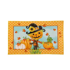 Hello Pumpkin Scarecrow Indoor/Outdoor Washable Mat,2wm014
