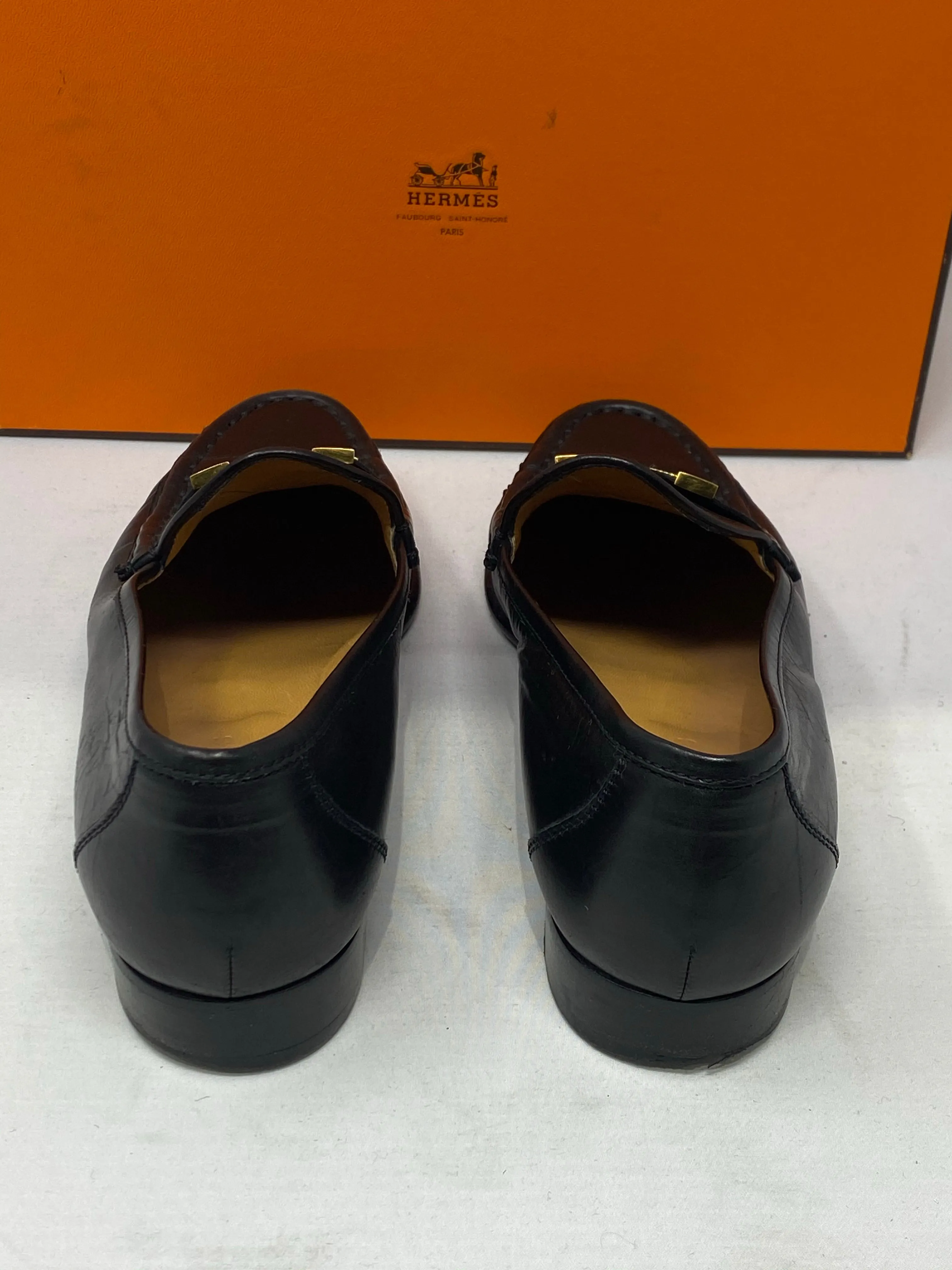 Hermes Black Classic Loafer with Gold H