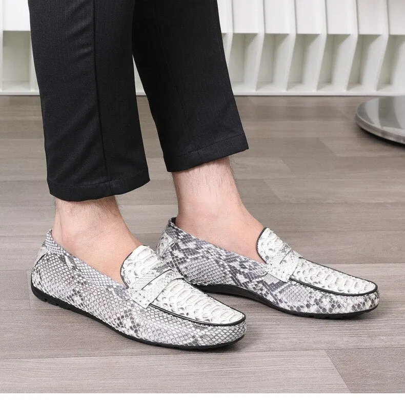 High quality python leather casual shoes fashion leisure loafers handmade luxury shoes slip-on