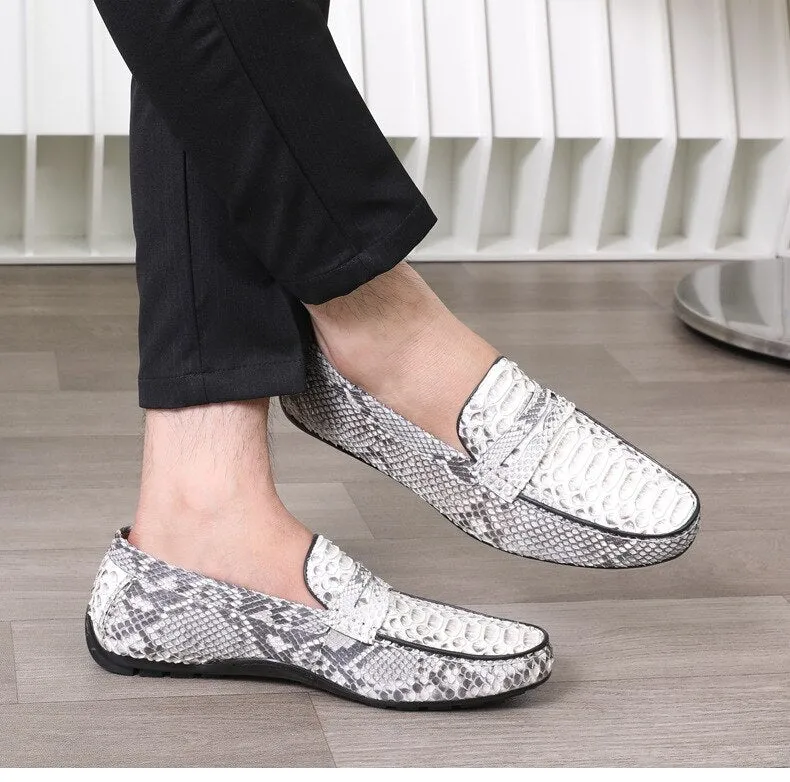 High quality python leather casual shoes fashion leisure loafers handmade luxury shoes slip-on