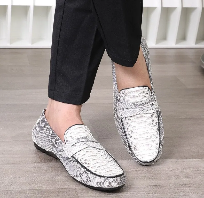 High quality python leather casual shoes fashion leisure loafers handmade luxury shoes slip-on