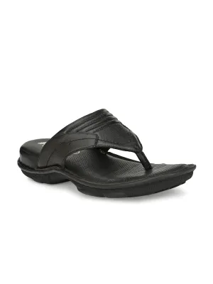 Hitz Men's Black Leather Open Toe Comfort Slippers