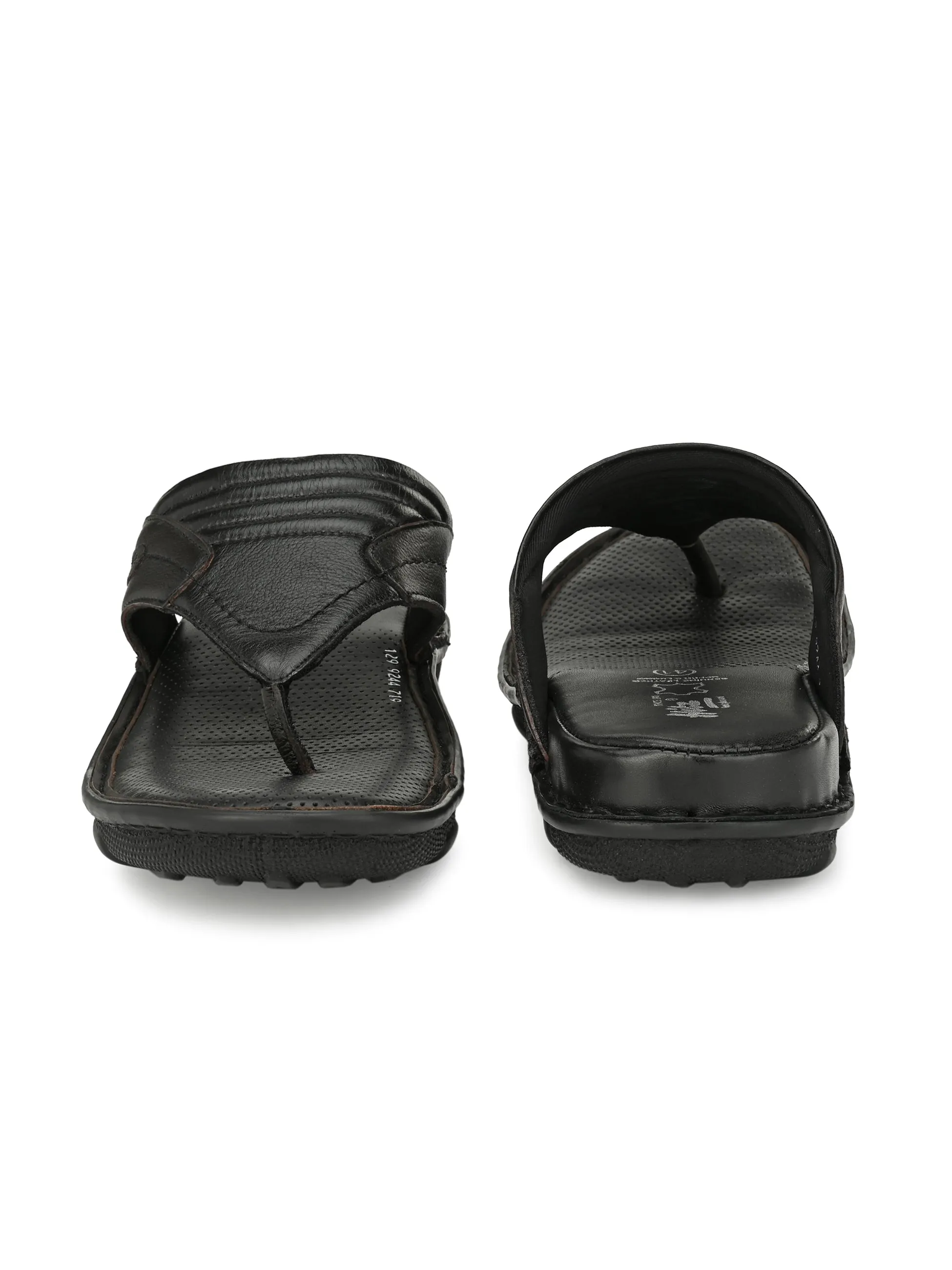Hitz Men's Black Leather Open Toe Comfort Slippers