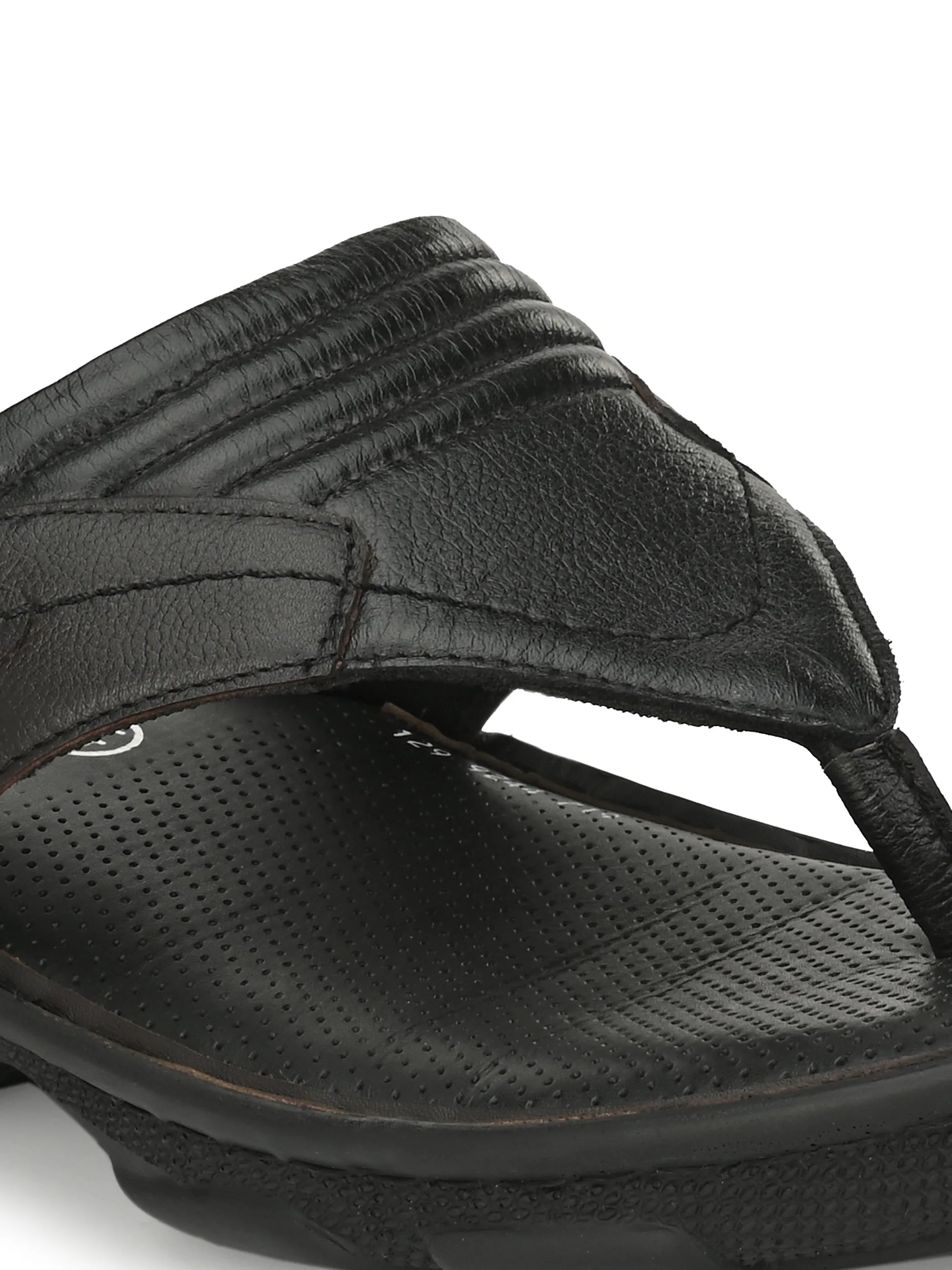 Hitz Men's Black Leather Open Toe Comfort Slippers