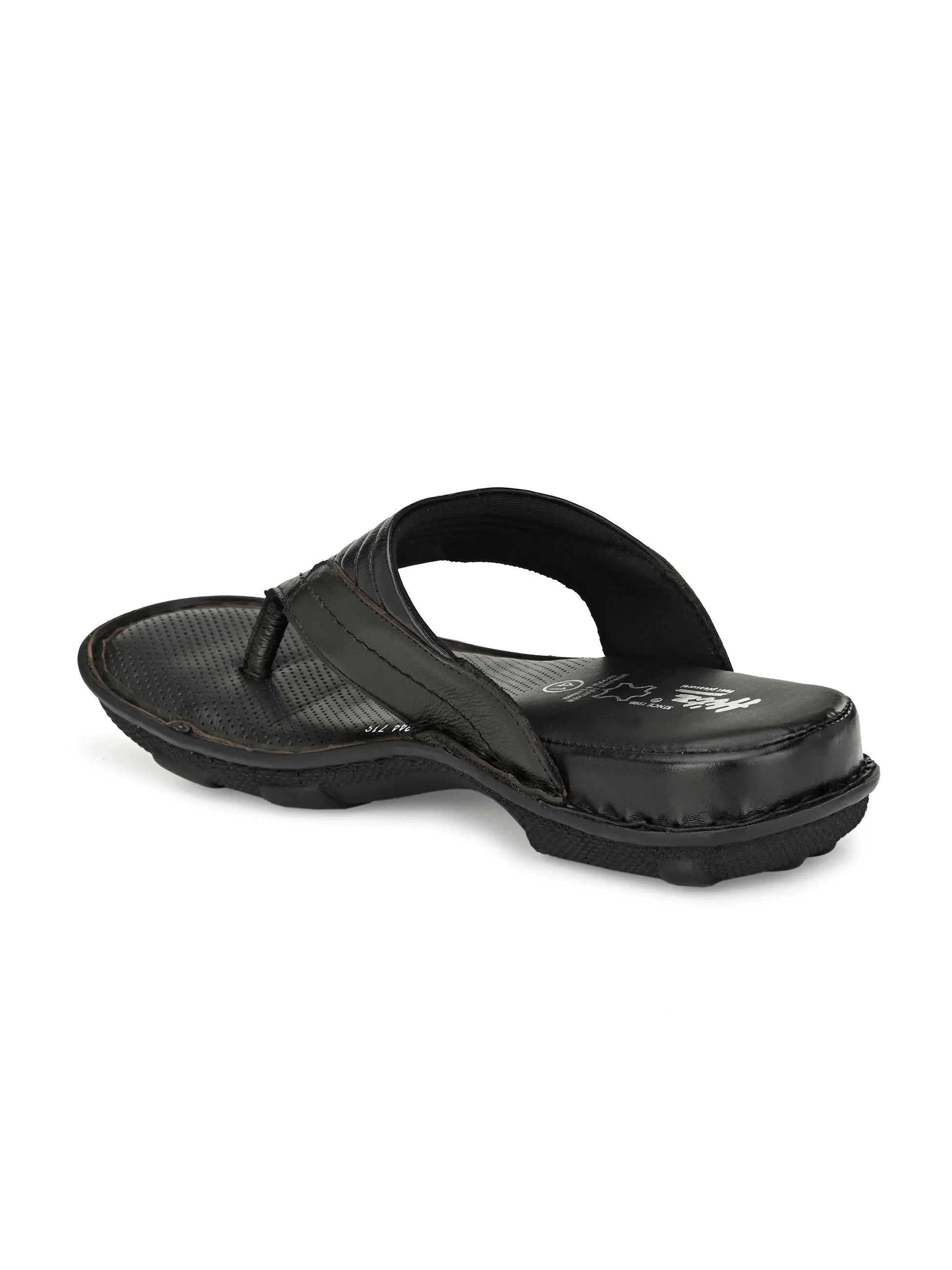 Hitz Men's Black Leather Open Toe Comfort Slippers