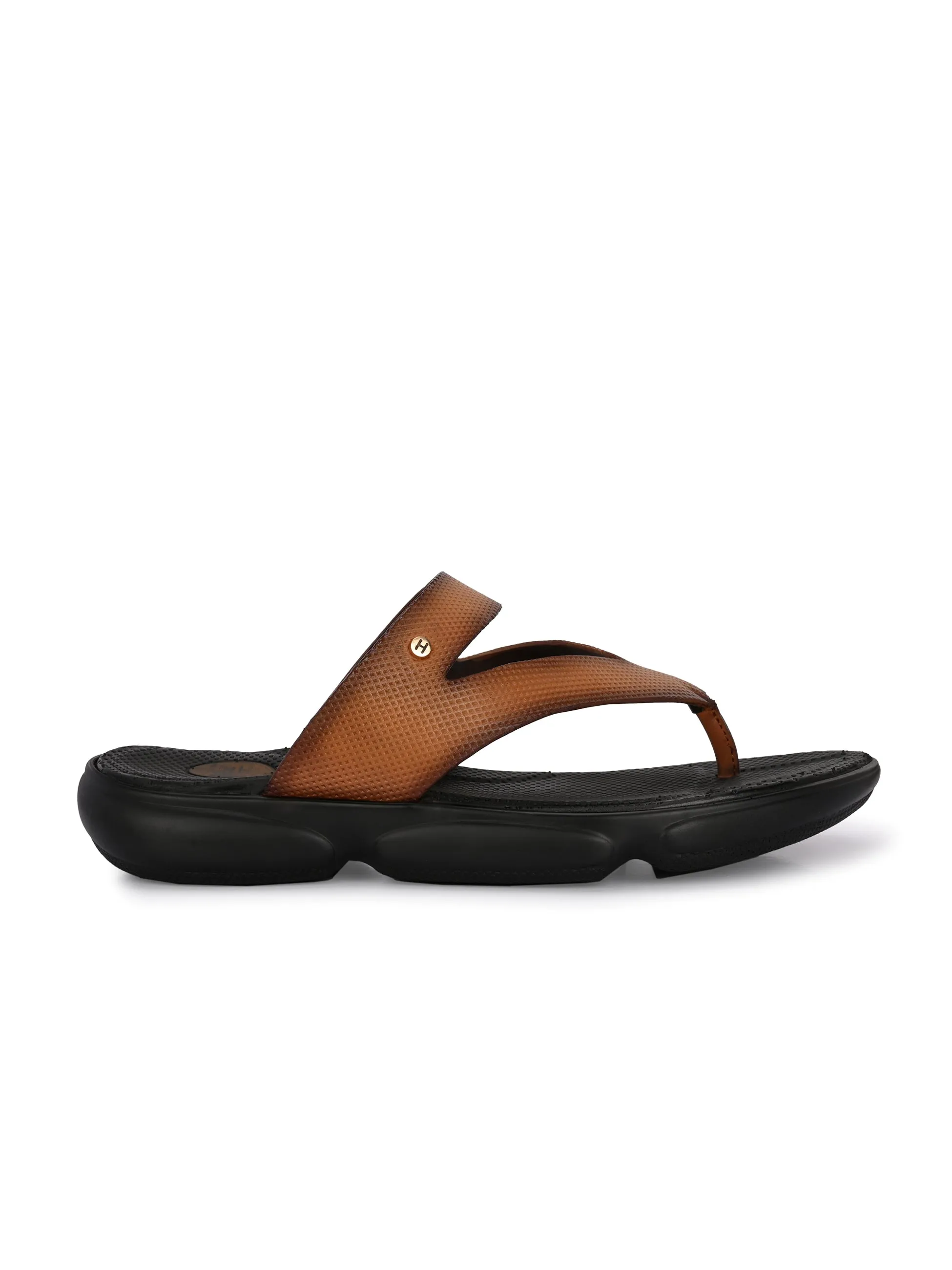 Hitz Men's Tan Leather Open Toe Comfort Slippers