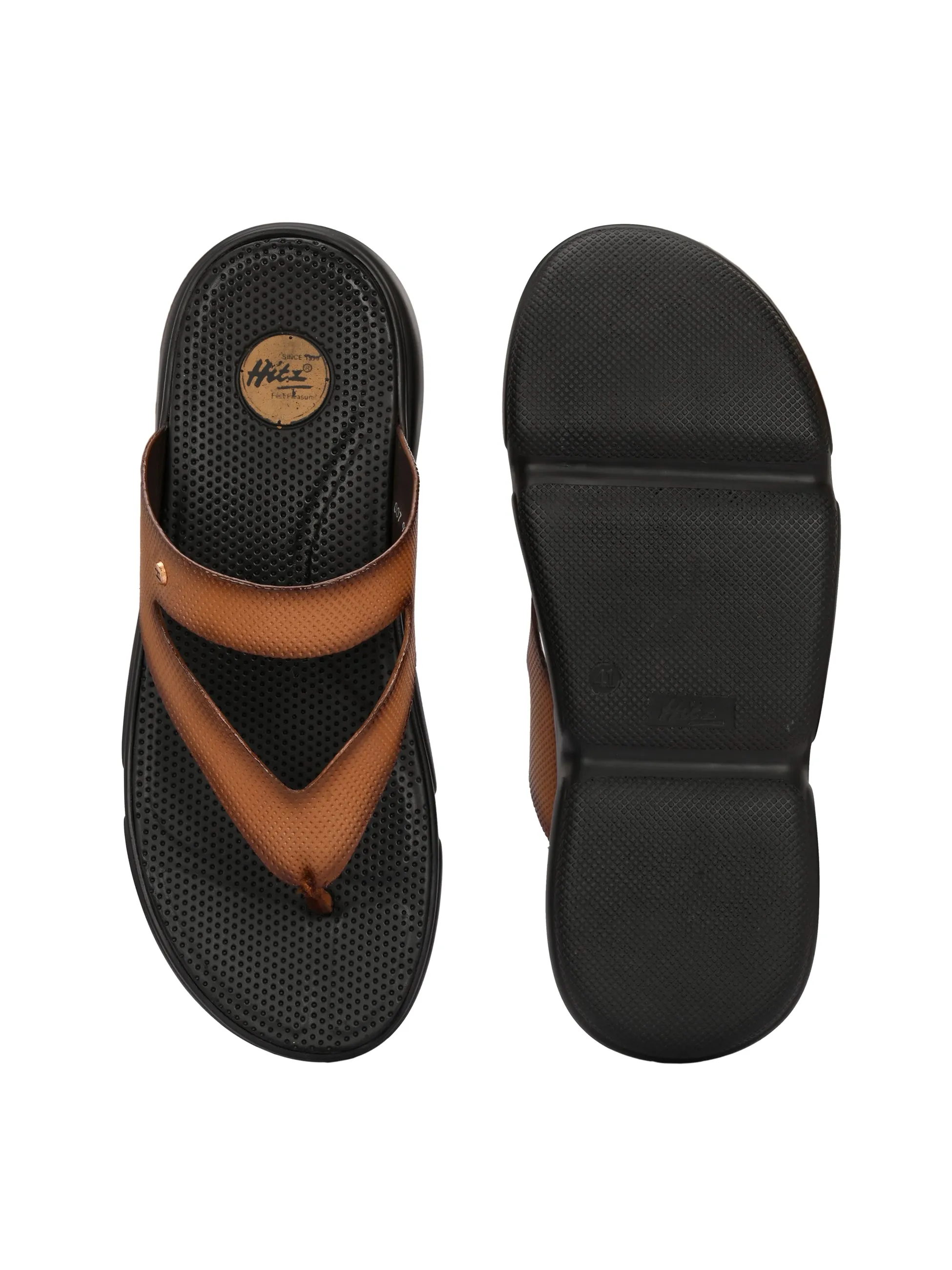 Hitz Men's Tan Leather Open Toe Comfort Slippers
