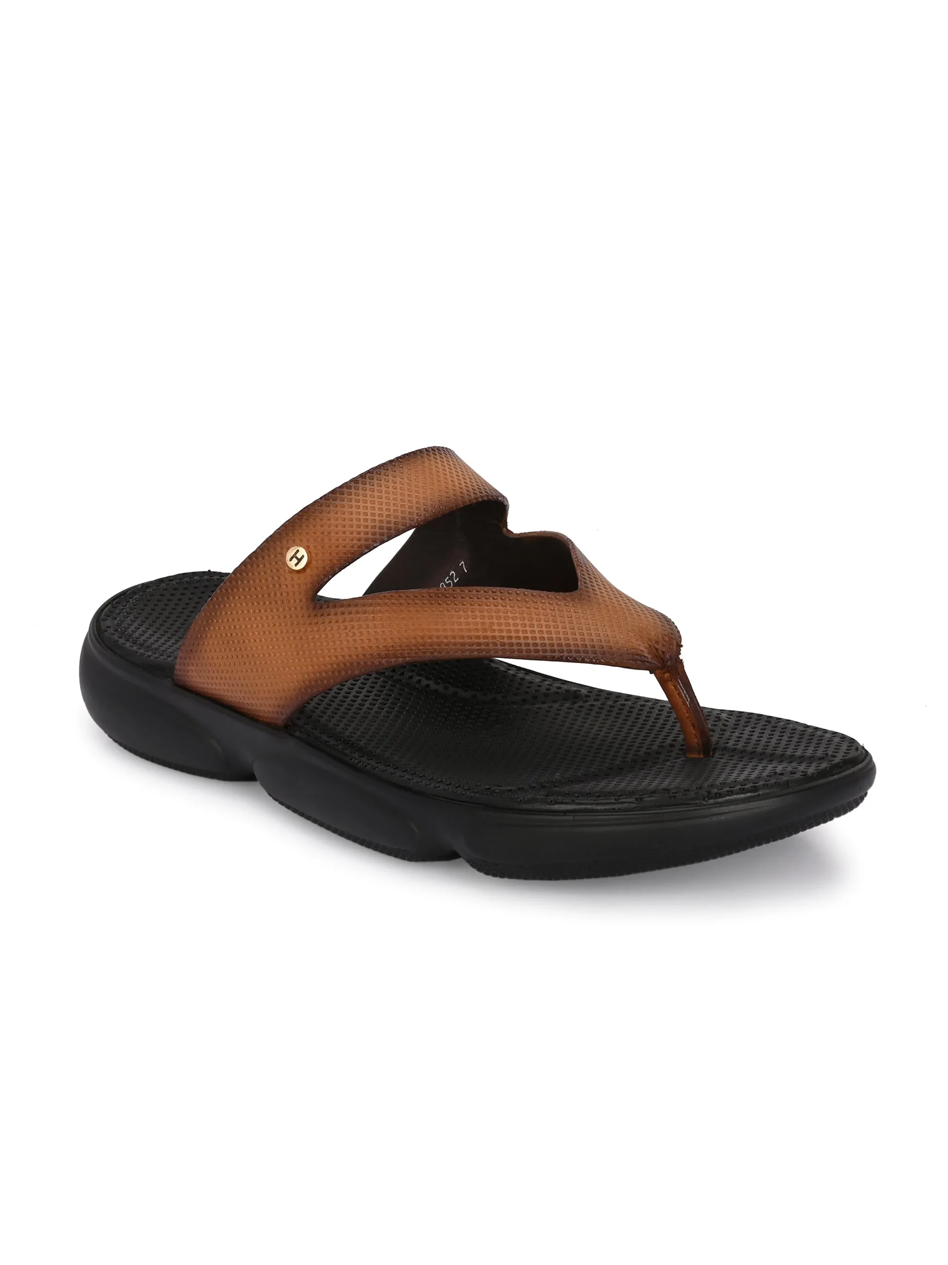 Hitz Men's Tan Leather Open Toe Comfort Slippers