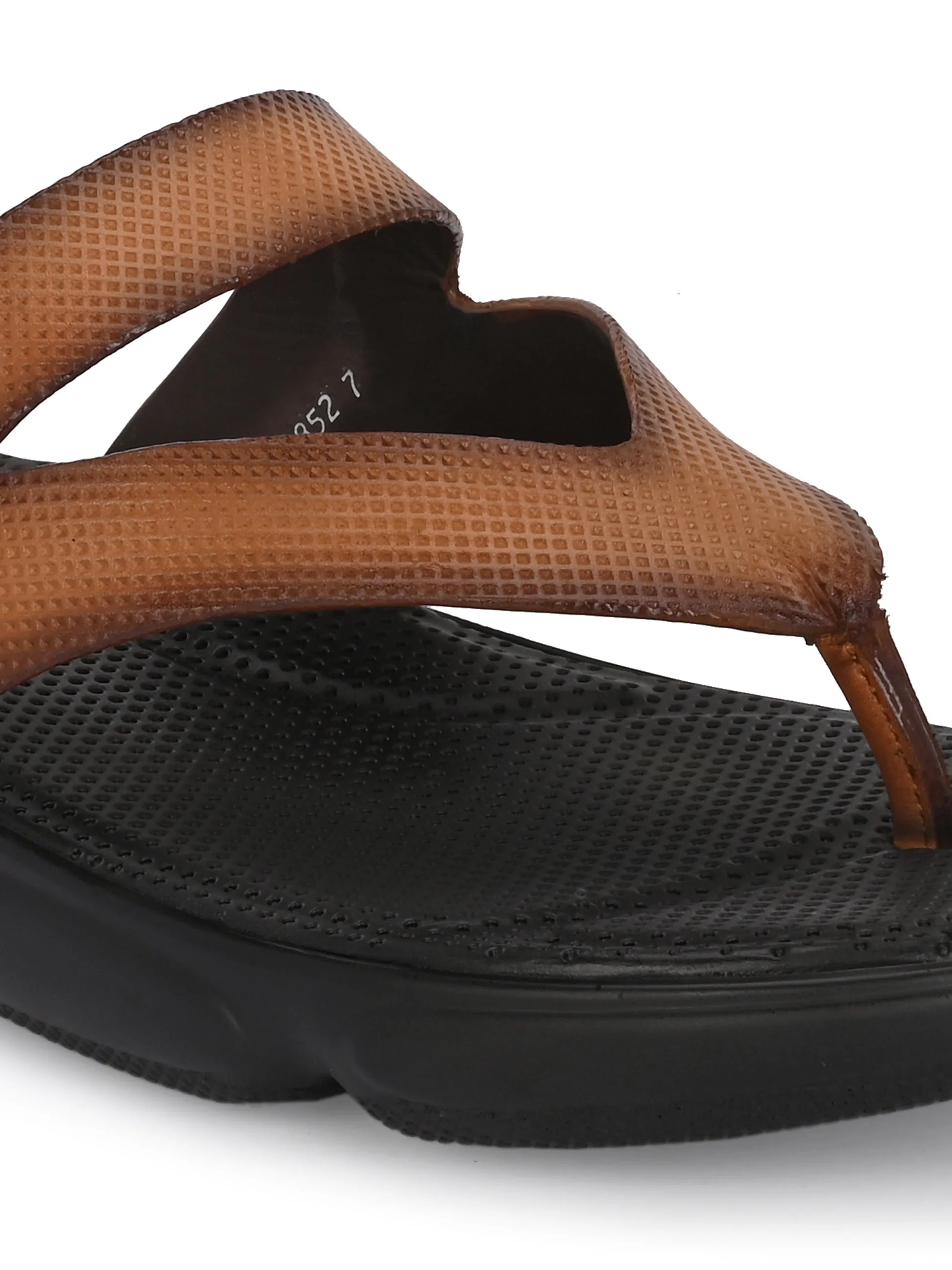 Hitz Men's Tan Leather Open Toe Comfort Slippers