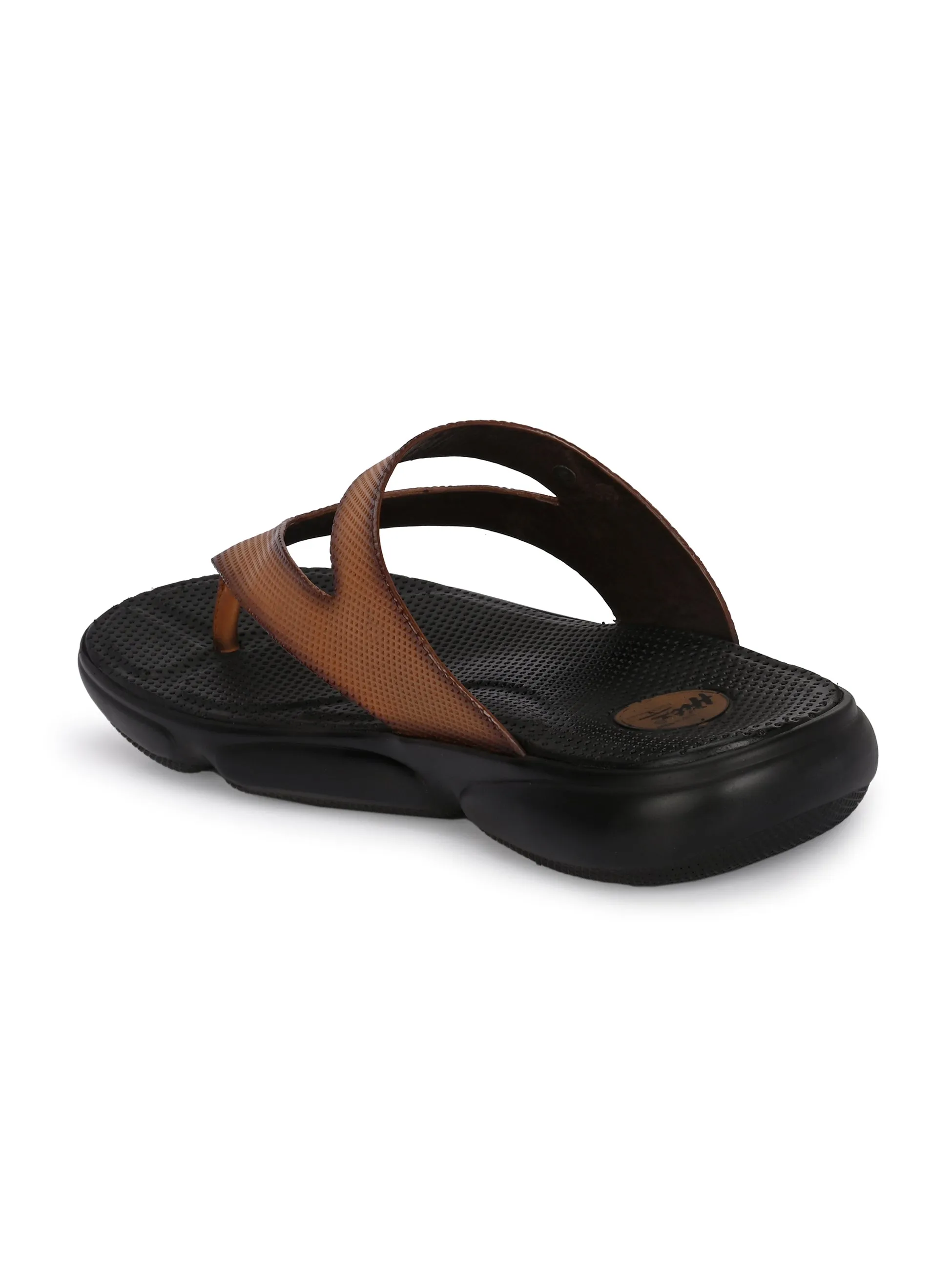 Hitz Men's Tan Leather Open Toe Comfort Slippers