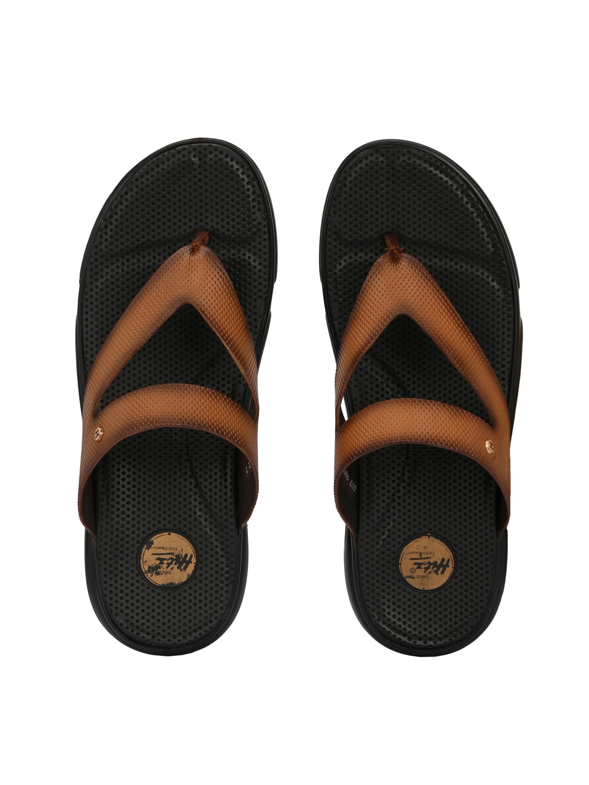 Hitz Men's Tan Leather Open Toe Comfort Slippers