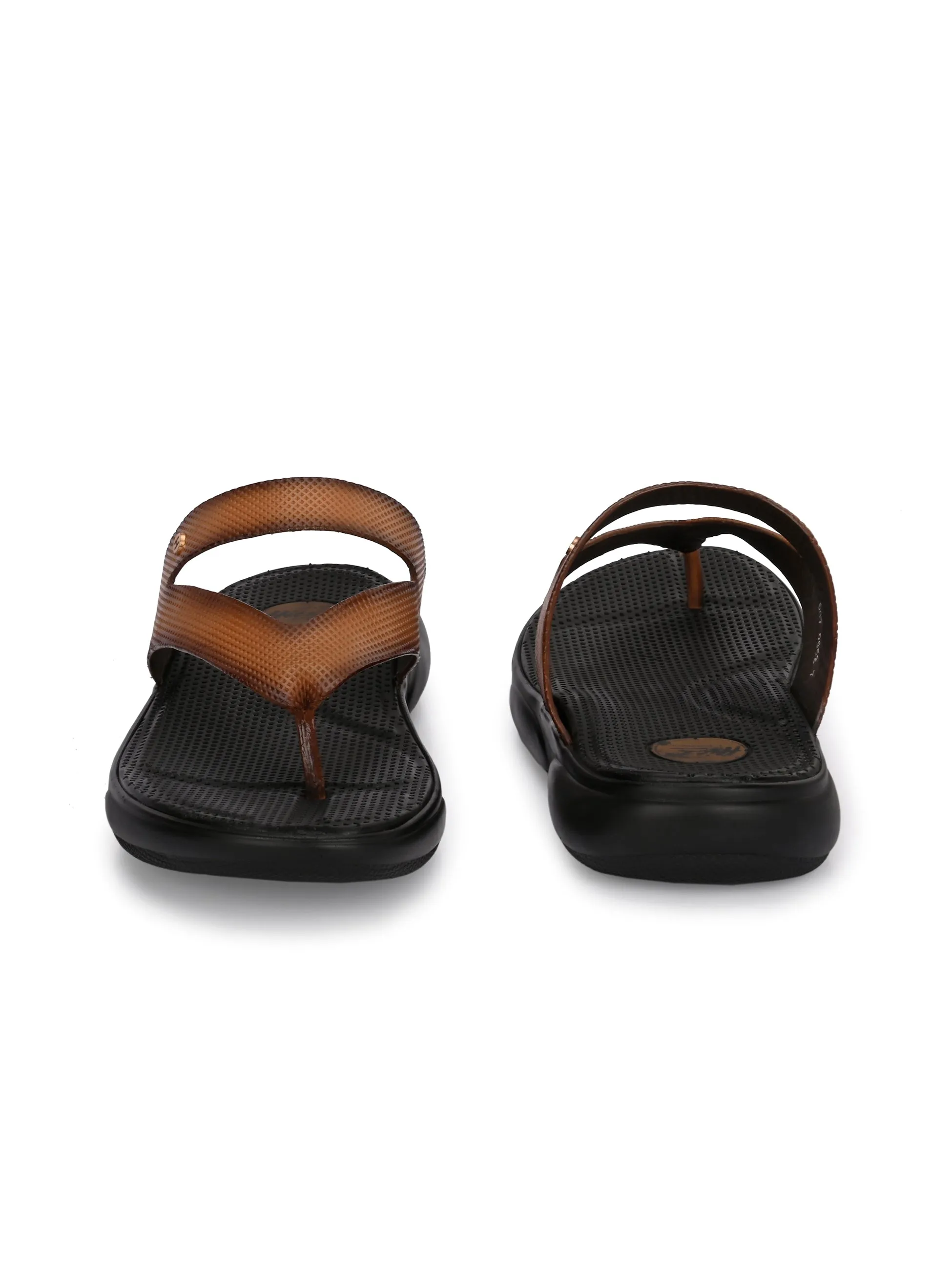 Hitz Men's Tan Leather Open Toe Comfort Slippers