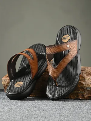 Hitz Men's Tan Leather Open Toe Comfort Slippers