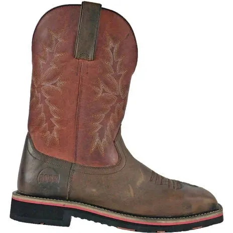 Hoss Men's Landon Cognac 11" Steel Toe Western Work Boot - Cognac/Red 92045