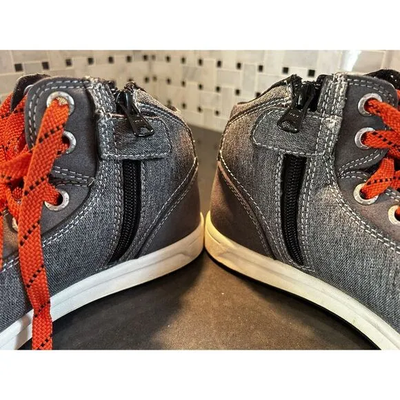 IRON JIA'S Motorcycle Shoes Hi Top Boot Gray Canvas Side Zipper Lace Up‎ US 7