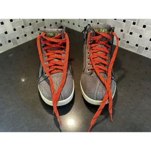 IRON JIA'S Motorcycle Shoes Hi Top Boot Gray Canvas Side Zipper Lace Up‎ US 7