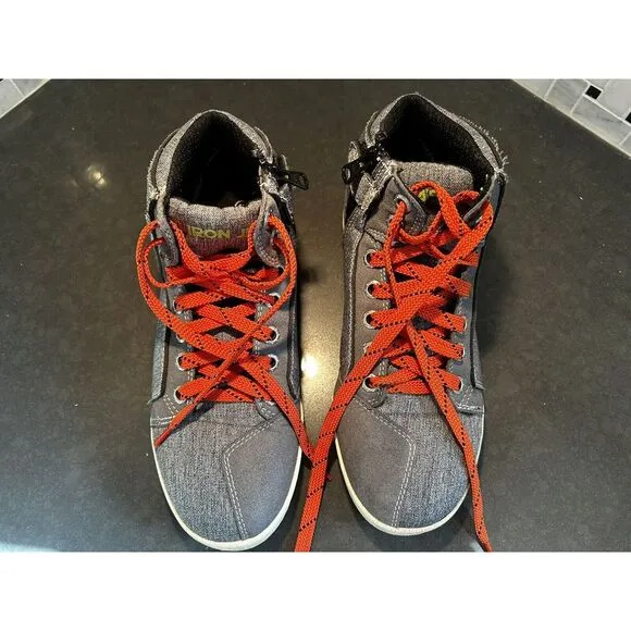 IRON JIA'S Motorcycle Shoes Hi Top Boot Gray Canvas Side Zipper Lace Up‎ US 7