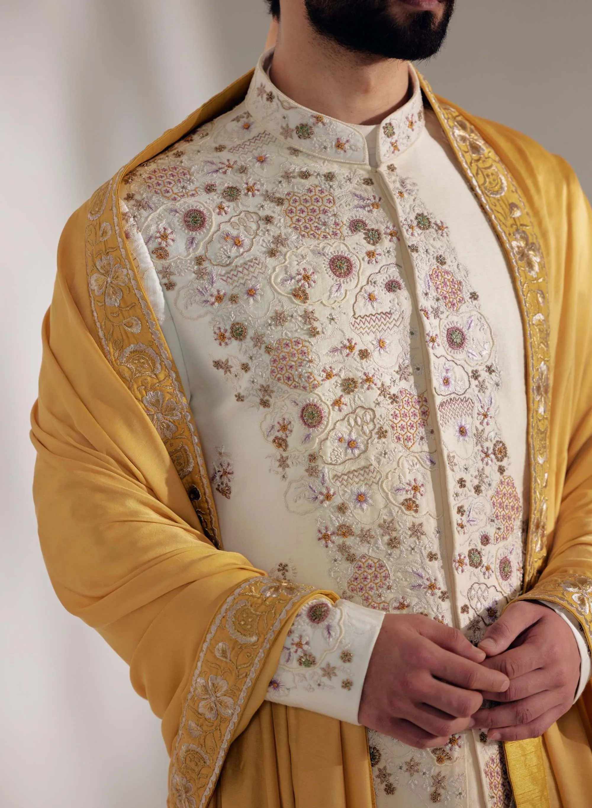Ivory Ochre Sherwani Set