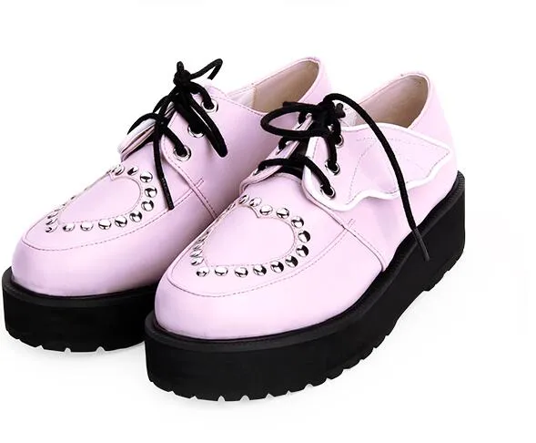 Japanese Harajuku Gothic Punk Lolita Autumn Winter Girls Shoes Thick Heel Platform  Lace-up Shoes