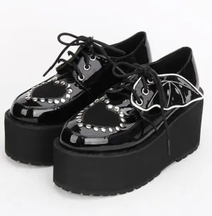 Japanese Harajuku Gothic Punk Lolita Autumn Winter Girls Shoes Thick Heel Platform  Lace-up Shoes