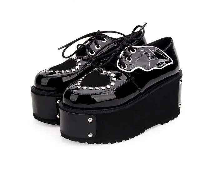 Japanese Harajuku Gothic Punk Lolita Autumn Winter Girls Shoes Thick Heel Platform  Lace-up Shoes