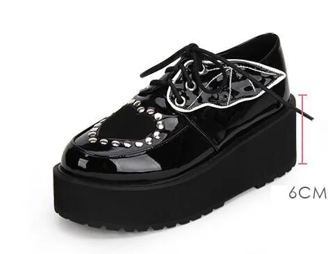 Japanese Harajuku Gothic Punk Lolita Autumn Winter Girls Shoes Thick Heel Platform  Lace-up Shoes