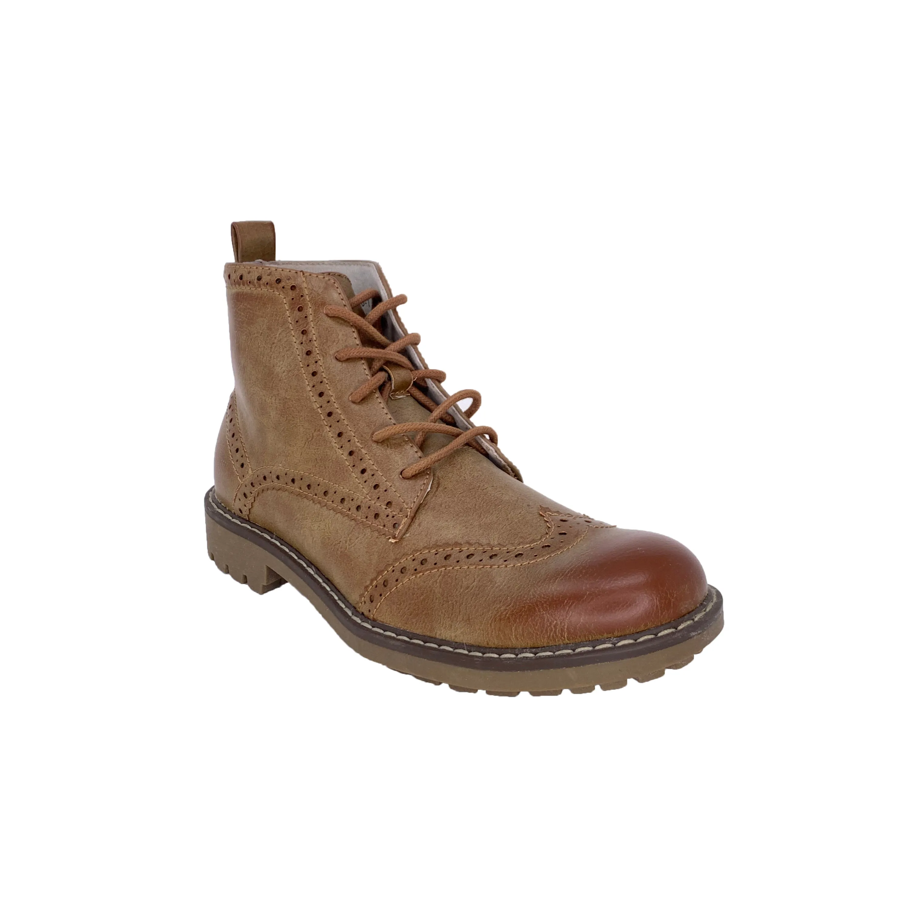 John Cognac Faux Leather Ankle Boots