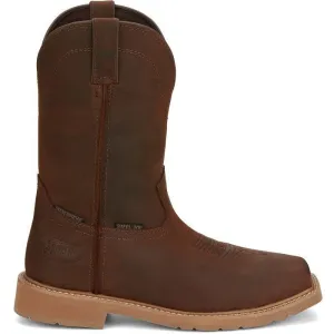 Justin Men's Buster 11" Steel WP Western Work Boot -Brown- SE3101