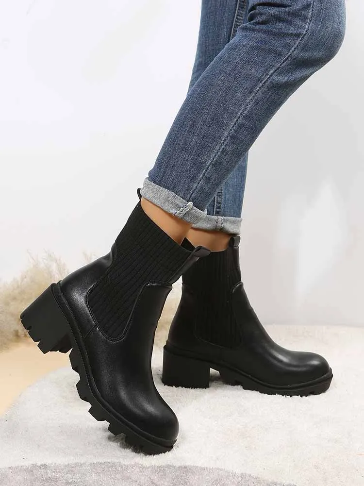 Knit Platform Ankle Boots