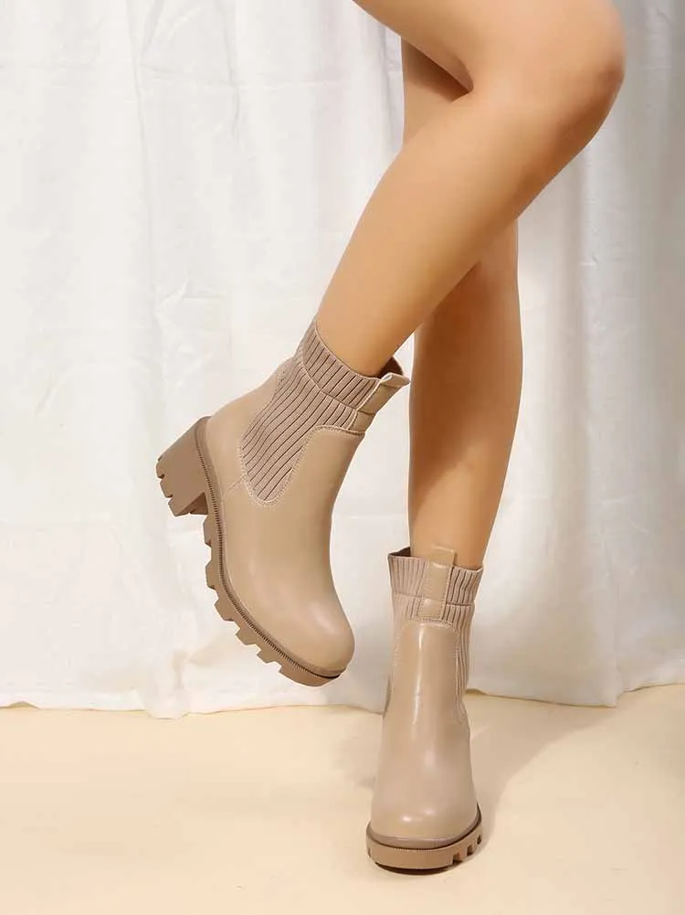 Knit Platform Ankle Boots