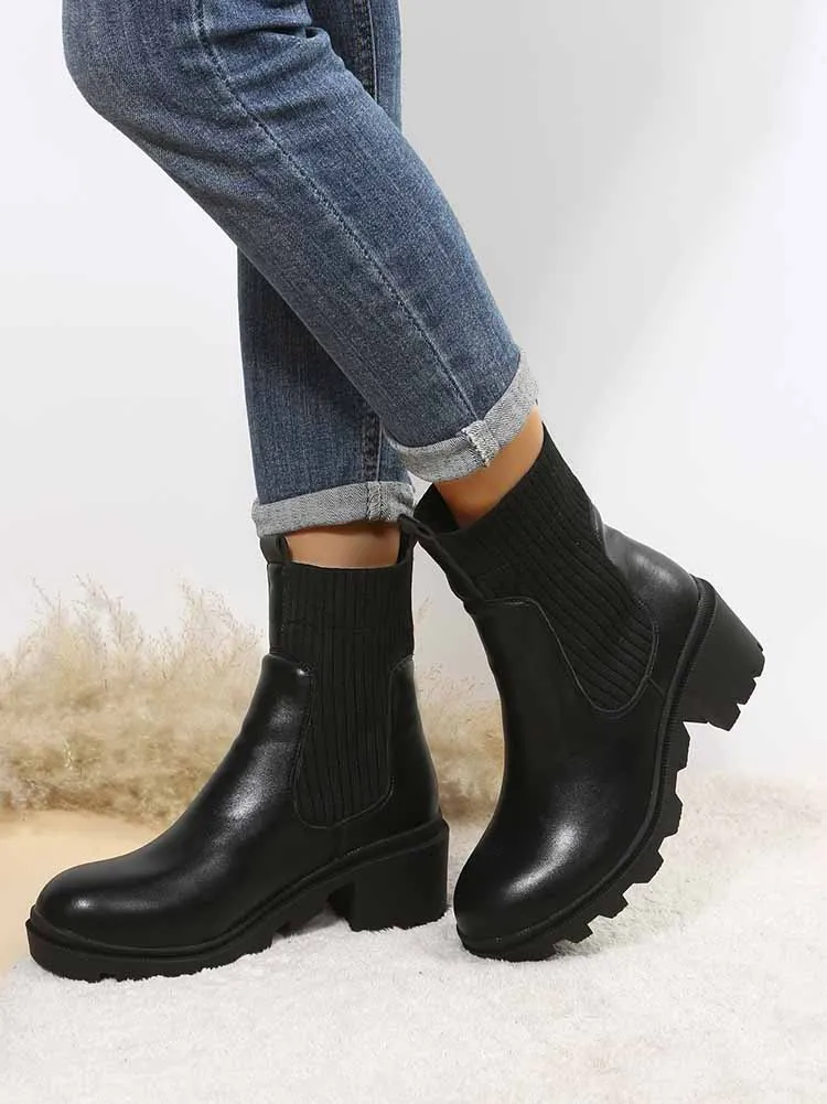 Knit Platform Ankle Boots